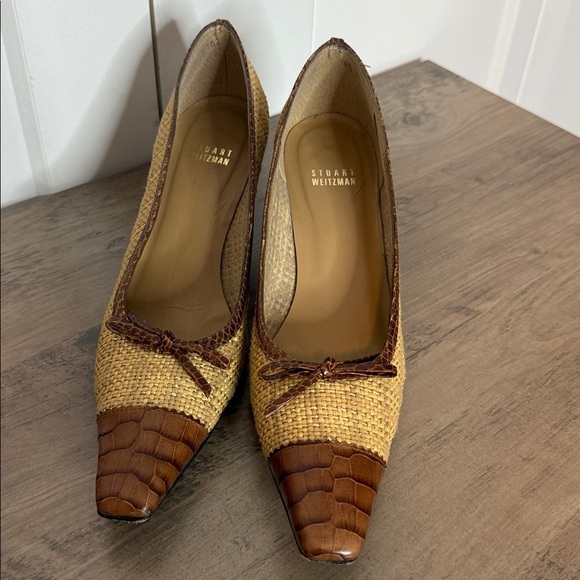 Vintage Stuart Weitzman Woven Crocodile accent Kitten Leather Heels - 8.5 - Picture 7 of 7